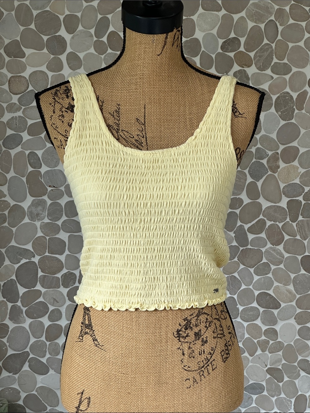 Hollister Pale Yellow Smocked Crop Tank